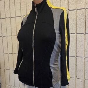 bebe Black Track Jacket with Yellow & Gray Panels
